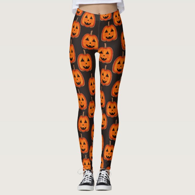 Halloween Jack-O-Lantern Pumpkin Pattern Leggings (Front)