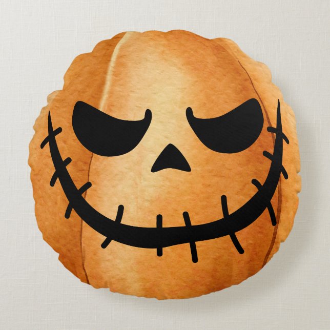 Halloween Jack-O-Lantern Pumpkin Round Cushion (Front)