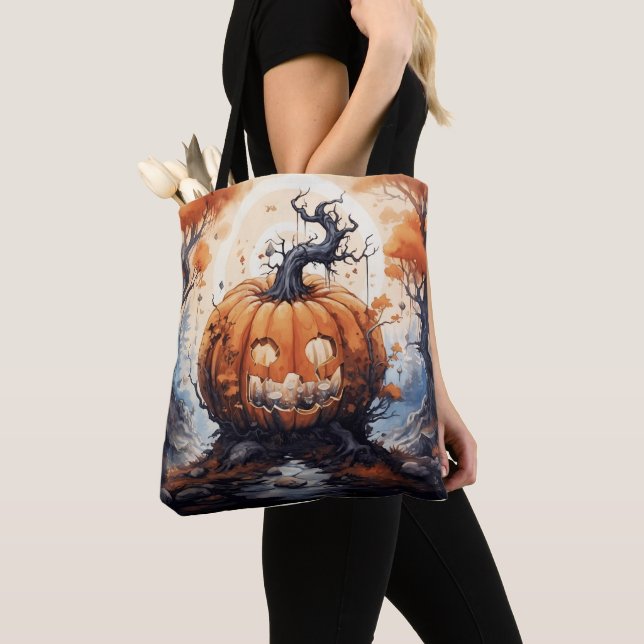 Halloween Jack O' Lantern Pumpkin Tote Bag (Close Up)