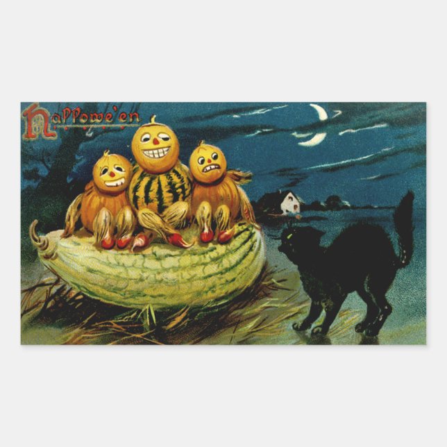 Halloween Jack-o-Lantern Pumpkin Trio Rectangular Sticker (Front)