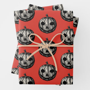 Halloween Jack-O_Lantern Pumpkin Vintage Wrapping Paper Sheet