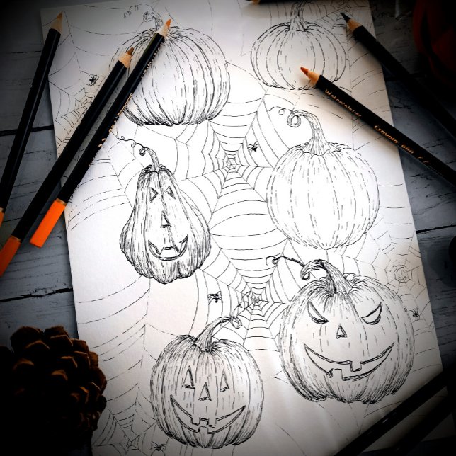 Halloween Jack-o’-lantern Pumpkins Colouring Page Poster (Creator Uploaded)
