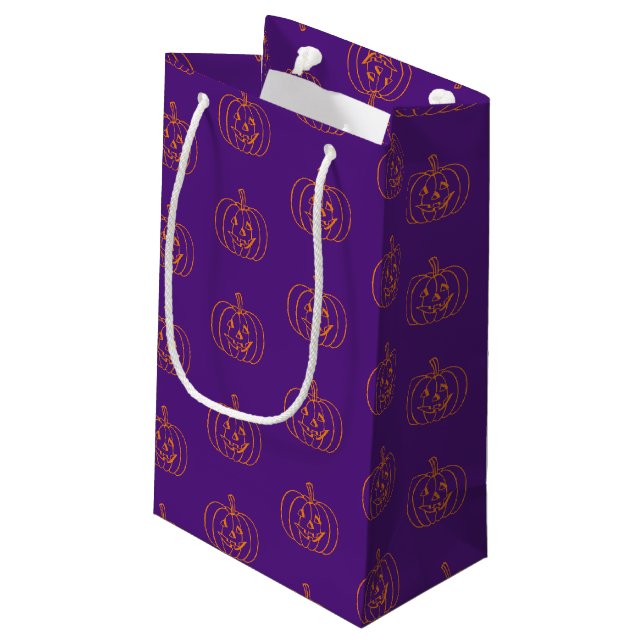 Halloween jack o lantern purple orange pattern  small gift bag (Back Angled)