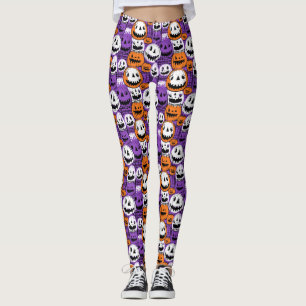 Halloween Jack-O’-Lantern - Purple, Orange, White Leggings