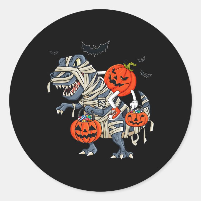 Halloween Jack O Lantern Riding T Rex Boys Girls K Classic Round Sticker (Front)