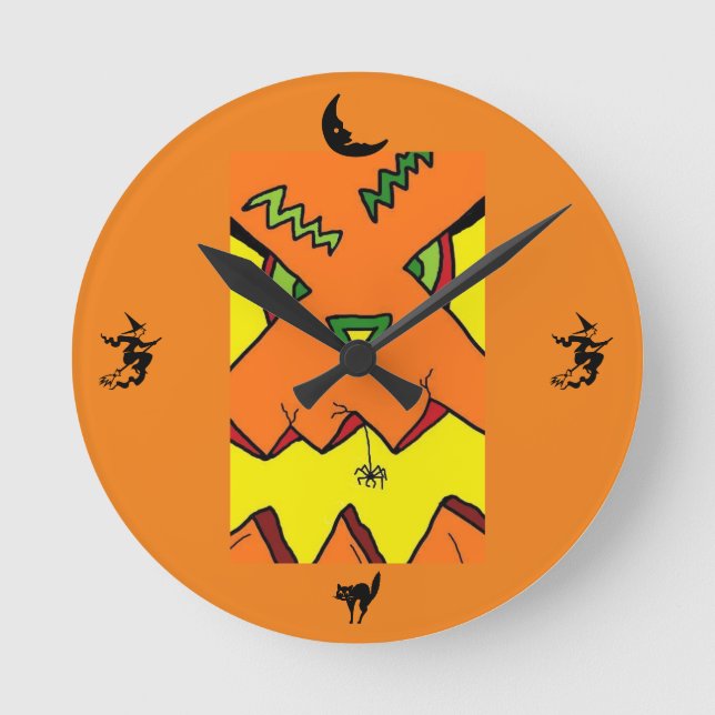 Halloween Jack-O-Lantern & Spider Clock (Front)