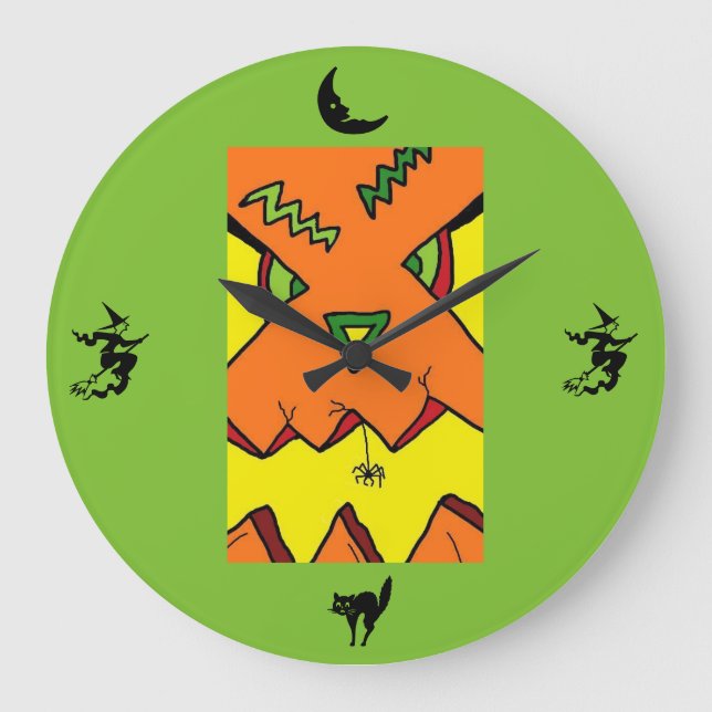 Halloween Jack-O-Lantern & Spider Clock (Front)
