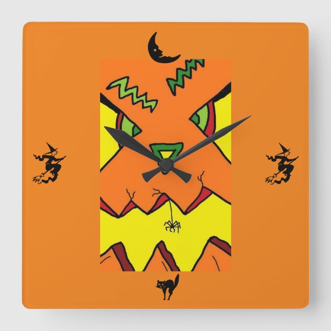 Halloween Jack-O-Lantern & Spider Clock (Front)
