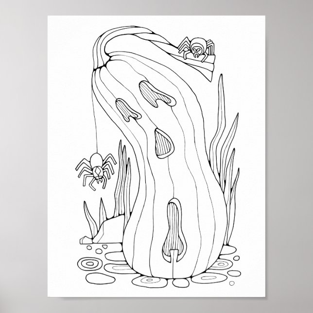 Halloween Jack O’Lantern Spiders Colouring Page Ar Poster (Front)