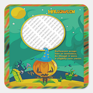 Halloween Jack o' Lantern Wizard Add Photo Frame Square Sticker