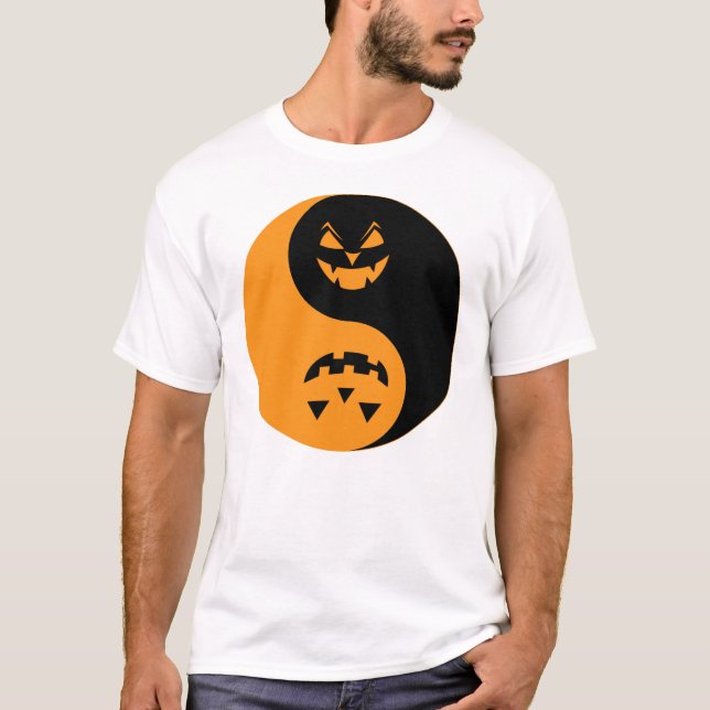 Halloween Jack o-lantern Yin Yang T-Shirt (Front)