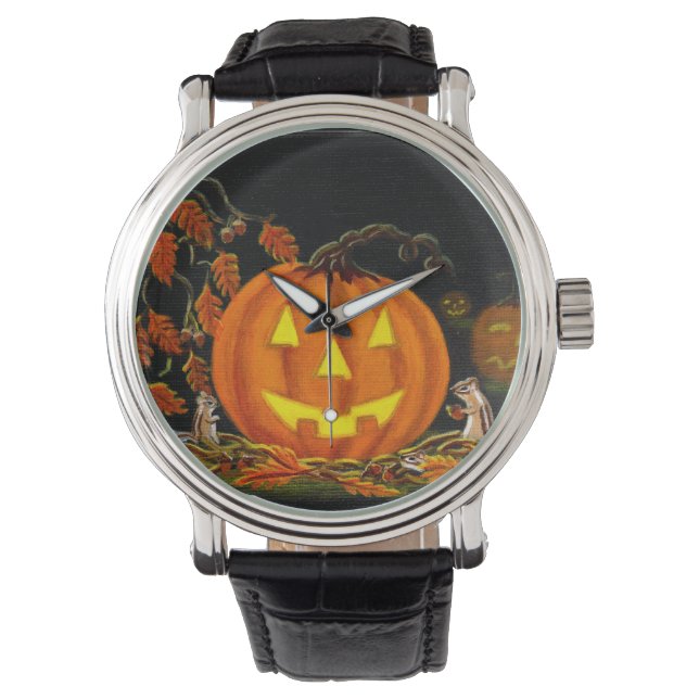 Halloween,Jack-O-Lanterns,chipmunks,autumn,leaves Watch (Front)