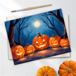 Halloween Jack-O-Lanterns Pumpkins Watercolor Holiday Postcard