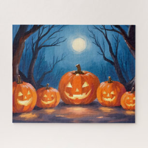 Halloween Jack-O-Lanterns Pumpkins Watercolor Jigsaw Puzzle