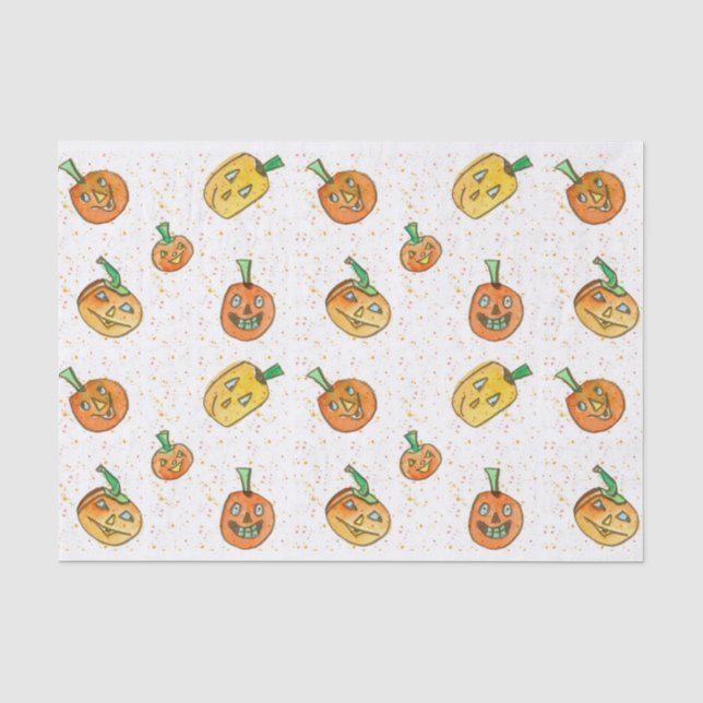 Halloween Jack-O-Lanterns Watercolor Tissue Paper (Front)