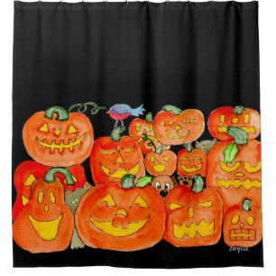Halloween Jack-O-Lanterns with Animals Shower Curtain