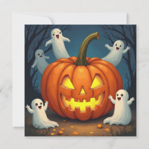 Halloween Jack O'Lantern and Ghost Holiday Card