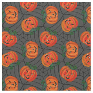 Halloween Jack o'lantern Cobwebs Pattern Pumpkins Fabric