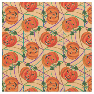 Halloween Jack o'lantern Cobwebs Pattern Pumpkins Fabric