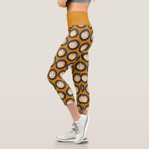 Halloween Jack-o'lantern Coffee Latte Capri Leggings