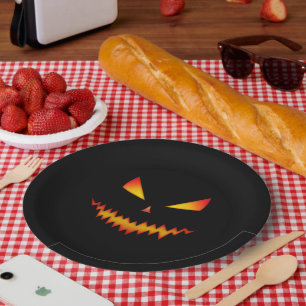 Halloween Jack O'Lantern face cool scary evil Paper Plate