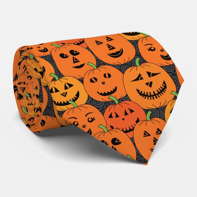 Halloween Jack o'lantern Orange Pumpkin Pattern Tie (Rolled)