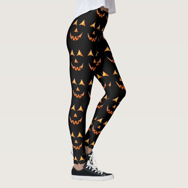 Halloween Jack O'lantern Pumpkin Face Graphic Leggings (Right)