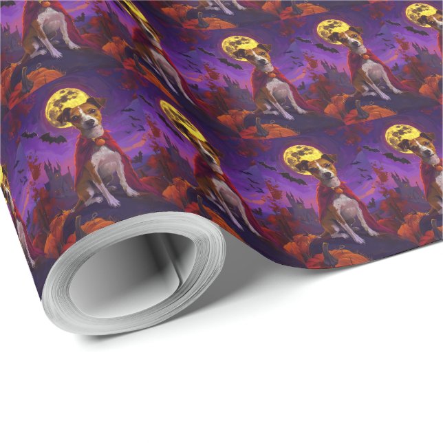 Halloween Jack Russell Vampire Pumpkins Scary Wrapping Paper (Roll Corner)