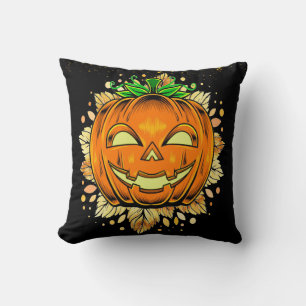 Halloween JackOLantern Spooky Pumpkin Black Cushion