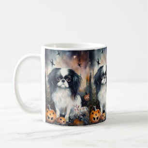 Halloween Japanese Chin With Pumpkins Scary Coffee Mug