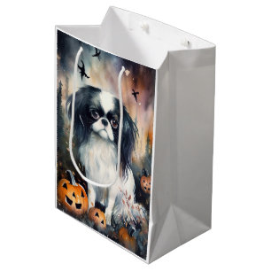 Halloween Japanese Chin With Pumpkins Scary Medium Gift Bag