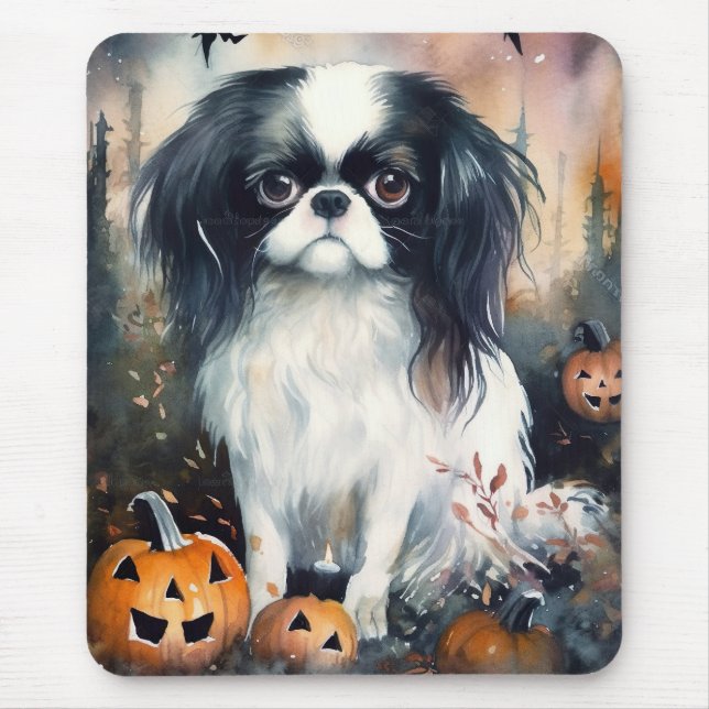 Halloween Japanese Chin With Pumpkins Scary Mouse Mat (Front)