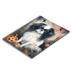 Halloween Japanese Chin With Pumpkins Scary Notebook