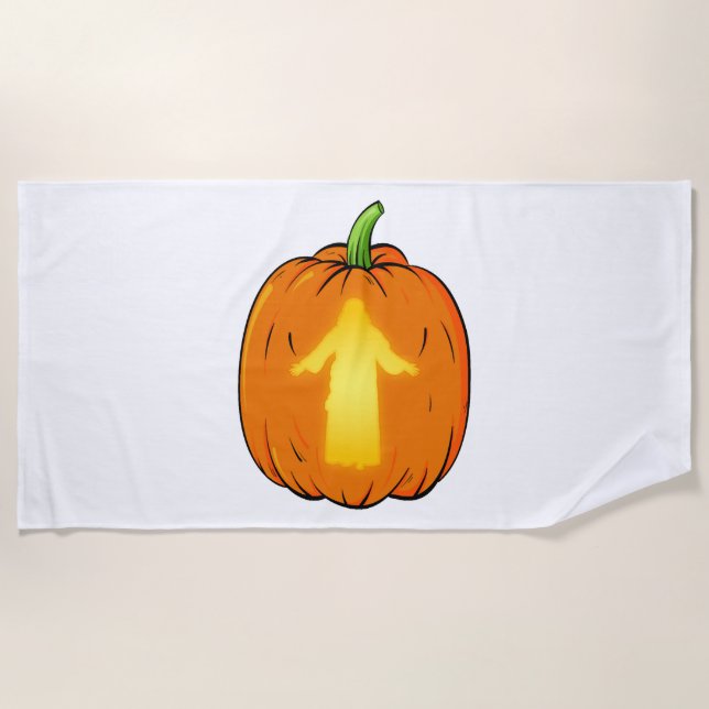 Halloween Jesus Design with Jesus Pumpkin Beach Towel (Front)