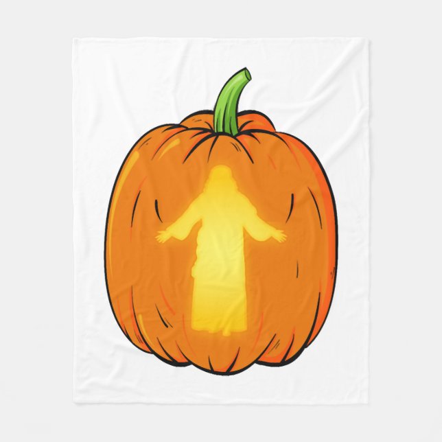 Halloween Jesus Design with Jesus Pumpkin Fleece Blanket (Front)