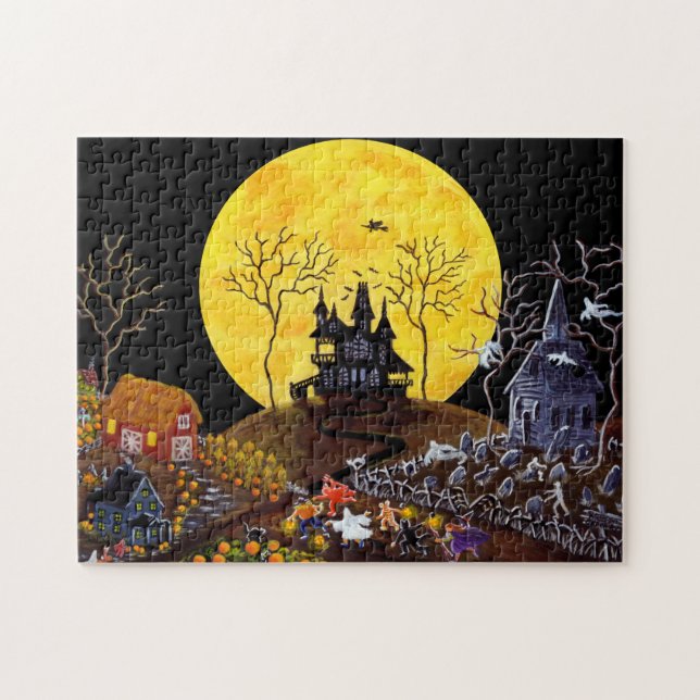 Halloween jigsaw puzzle, haunted town jigsaw puzzle (Horizontal)