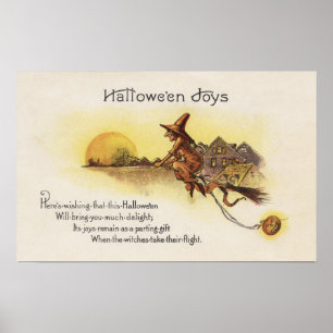 Halloween JoysWitch on Broom Poster