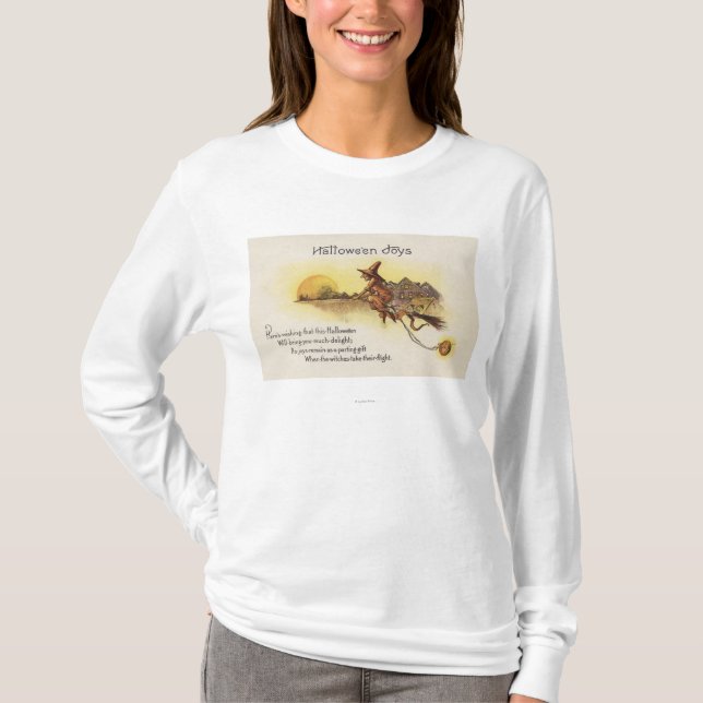 Halloween JoysWitch on Broom T-Shirt (Front)