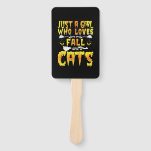 Halloween Just A Girl Who Loves Fall And Cats Hand Fan