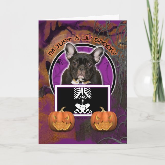 Halloween - Just a Lil Spooky - Frenchie - Teal Card (Front)