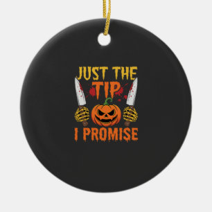 Halloween Just The Tip Pumpkin Knife Graphic Ceramic Tree Decoration