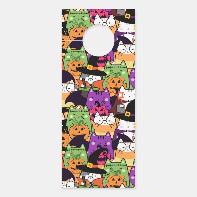 Halloween Kawaii Cat Pattern  Door Hanger (Front)