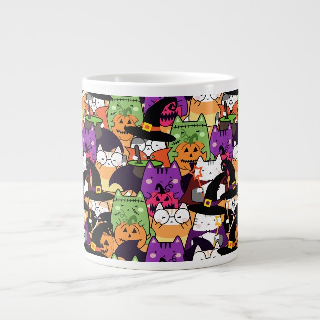 Halloween Kawaii Cat Pattern Large Coffee Mug (Front)