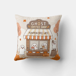 Halloween Kawaii Ghost Barista Illustration Cushion