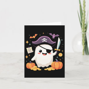 Halloween Kawaii Ghost Dressed As Pirate For Spook Card