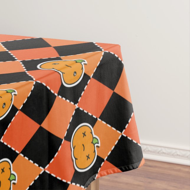 Halloween Kawaii Jack-o-lantern Argyle Tablecloth (In Situ)