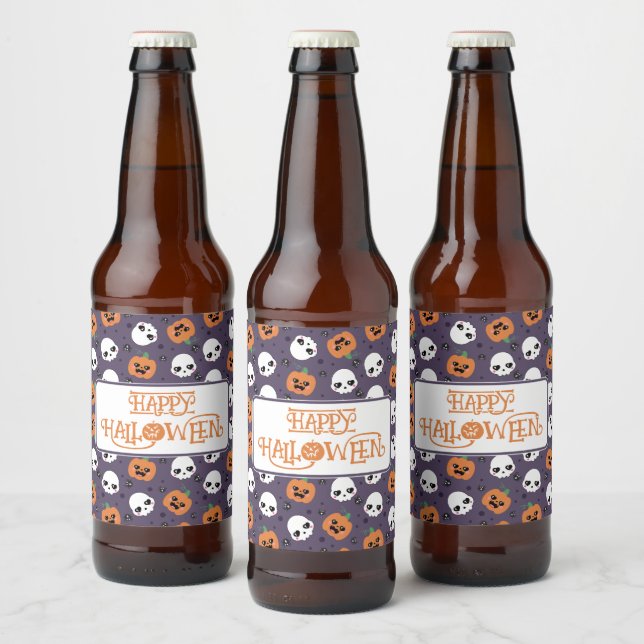 Halloween Kawaii Pattern Beer Bottle Label (Bottles)