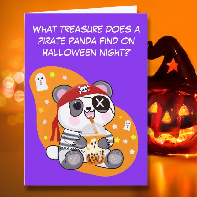 Halloween Kawaii Pirate Panda Drinking Boba Tea Card (Creator Uploaded)