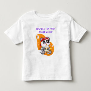 Halloween Kawaii Pirate Panda Drinking Boba Tea Toddler T-Shirt