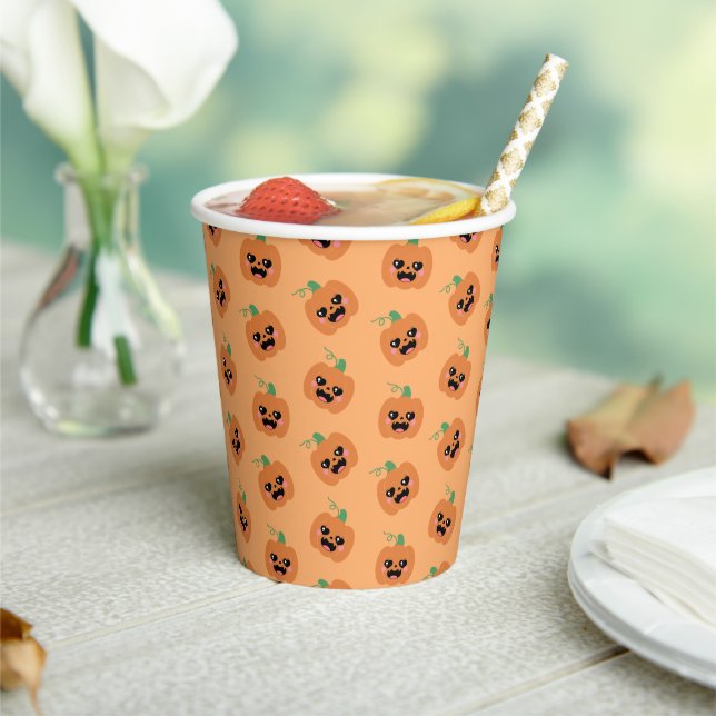 Halloween Kawaii Pumpkins Pattern Paper Cups (Insitu)